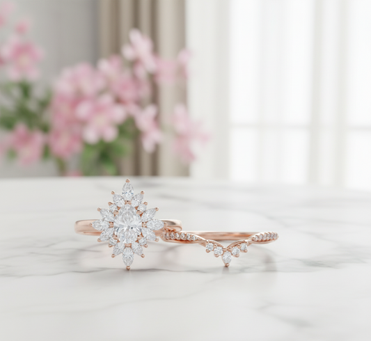 Oval Lab-Grown Diamond Bridal Set – 14K Gold Wedding Band