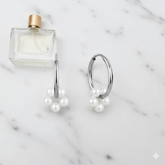 Pearl Hoop Earrings • Gold Hoop Earrings with Pearl Cluster