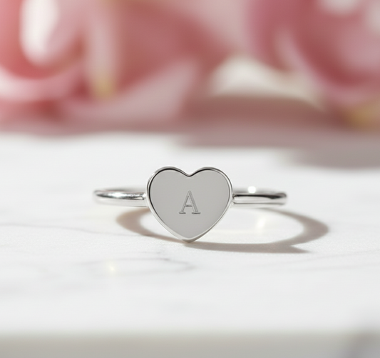 Custom Heart Ring – 14K Solid Gold Initial Band