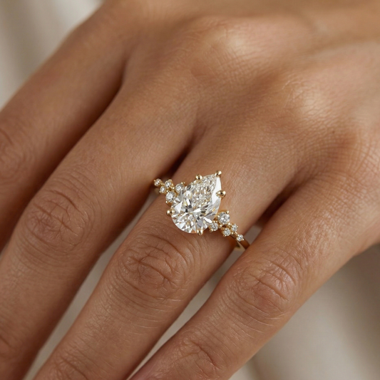2.100CT Pear Lab Diamond Floral Cluster Engagement Ring
