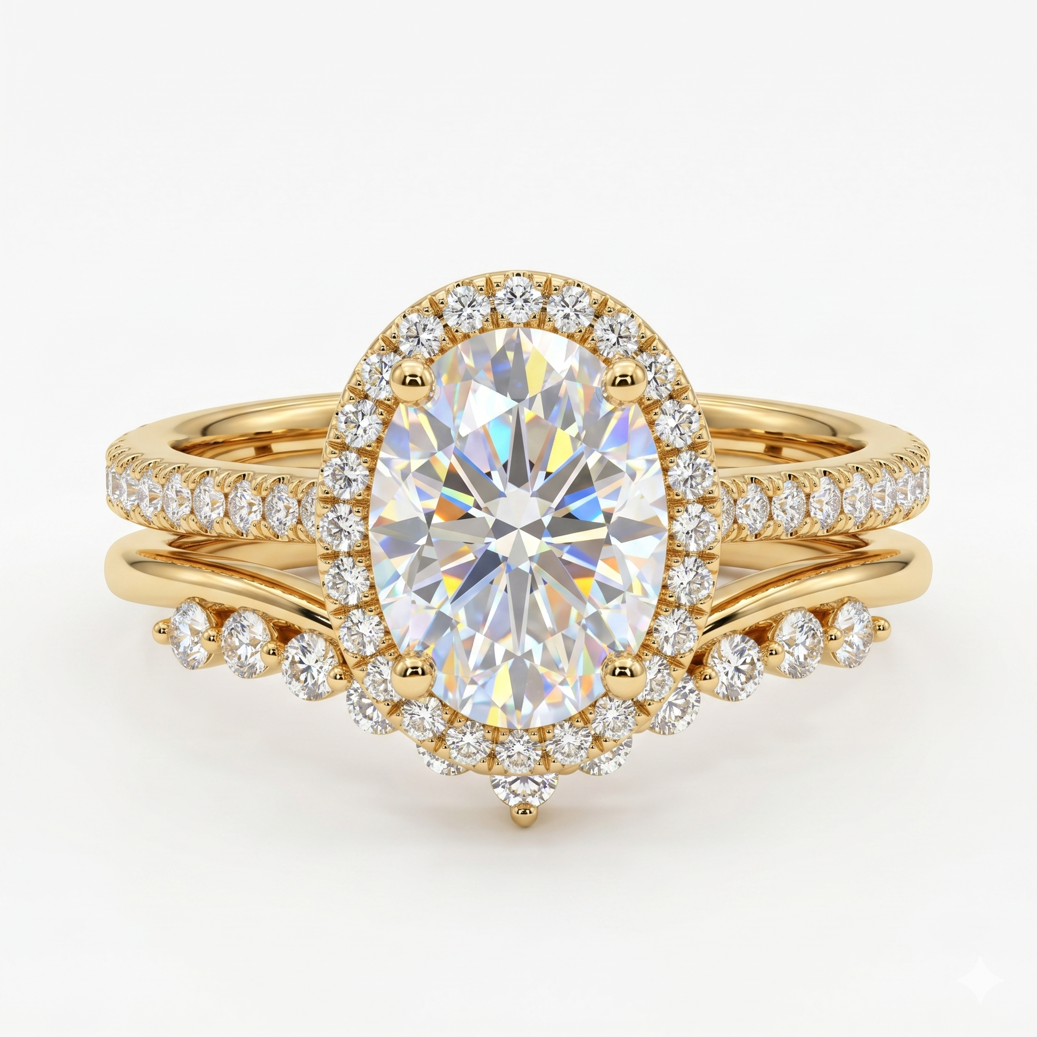 Radiant Embrace – 1.85Ct Oval Lab-Grown Engagement Ring Set with