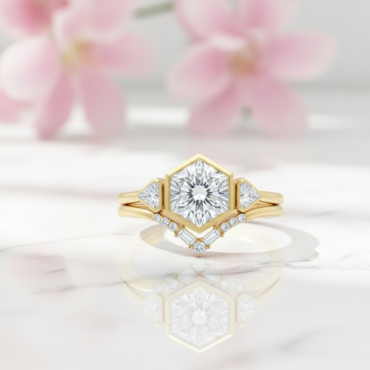 1.60 Ct Hexagon Lab Grown Diamond Bezel Engagement Ring