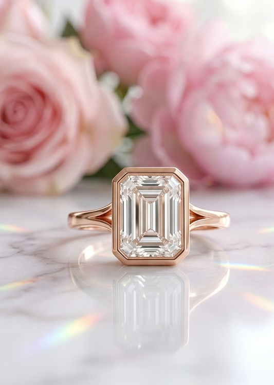 2 Ct Emerald Cut Lab Grown Diamond Bezel Set Engagement Ring