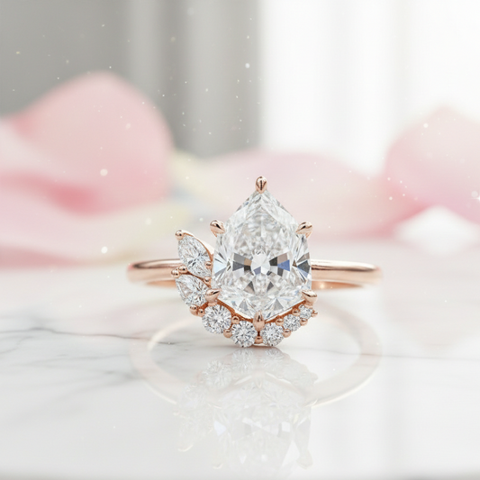 1.80 Ct Pear Cut Lab Grown Diamond Halo Engagement Ringh