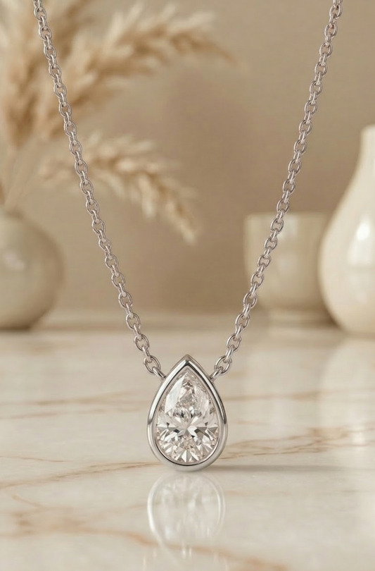 1 Ct Pear Lab Grown Diamond Bezel Set Pendant Necklace