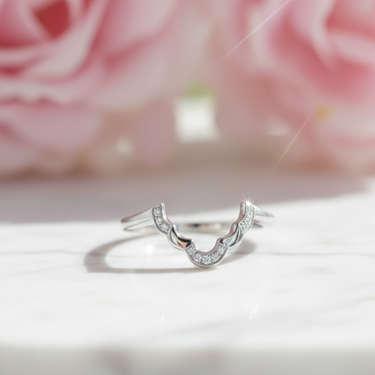 14K Gold Curved Wedding Band - 0.050 ct Diamond Ring