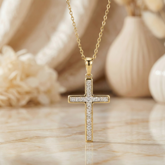 0.580 ct Moissanite Cross Pendant - Princess Cut Tennis Necklace