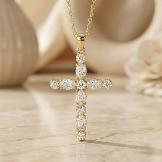 2.30ct Oval & Round cut Moissanite Cross Necklace