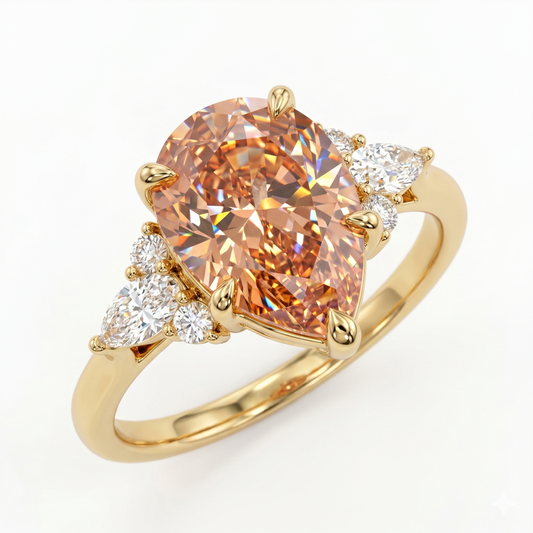 2.0ct Pear Shaped Morganite Three Stone Engagement Ring