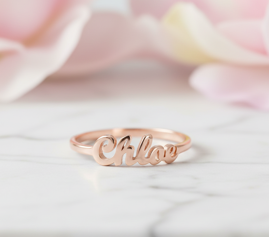 14K Solid Gold Personalized Name Ring – Custom Jewelry