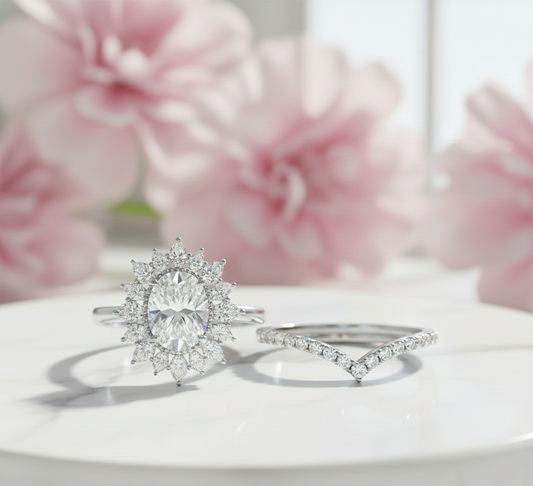 1.60 Ct Oval Moissanite Engagement & Bridal Ring Set