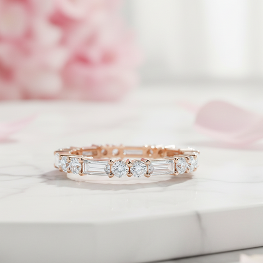 0.75 Ct Round & Baguette Lab Diamond Eternity Band – 14K Gold