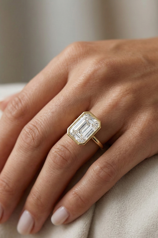 2 CT Emerald Cut Lab Diamond Bezel Engagement Ring