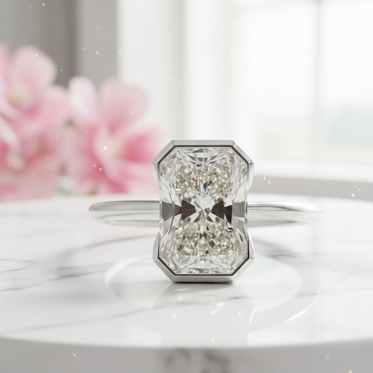 1.750 ct Radiant Cut Moissanite Engagement Ring - Half Bezel Solitaire