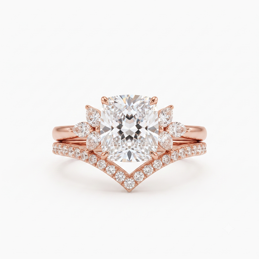 1.65 Ct Cushion Cut Diamond Bridal Set – Floral Halo Ring