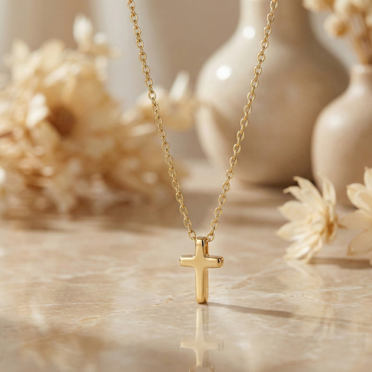 14K Gold Dainty Cross Necklace - Minimal Tiny Pendant