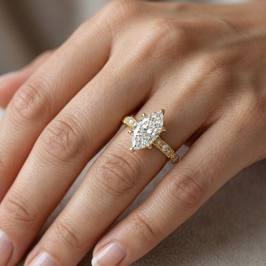 2.24 ct Marquise Lab Diamond Vintage Milgrain Engagement Ring