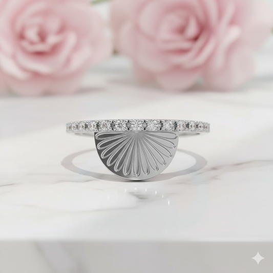 Lab Grown Diamond Sunburst Ring • 14K Gold Half Sun Wedding Band