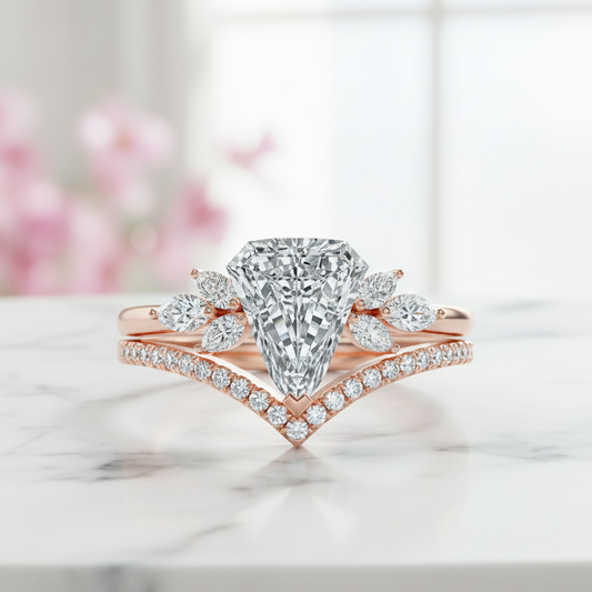 2.10 Ct Shield Cut Moissanite Ring Set Engagement Bridal Set