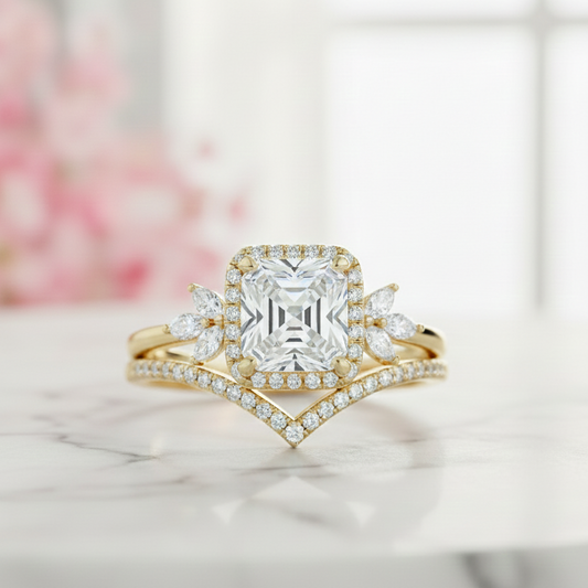 1.80 Ct Asscher Cut Moissanite Ring Set with Chevron Band