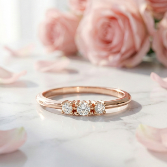 0.11 Ct Three-Stone Moissanite Ring – 14K Solid Gold Bezel