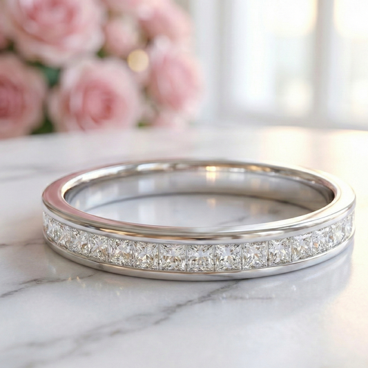 princess cut band white gold