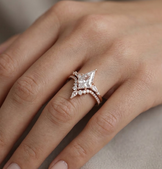 1.790CT Kite Cut Lab Diamond Engagement Ring Set