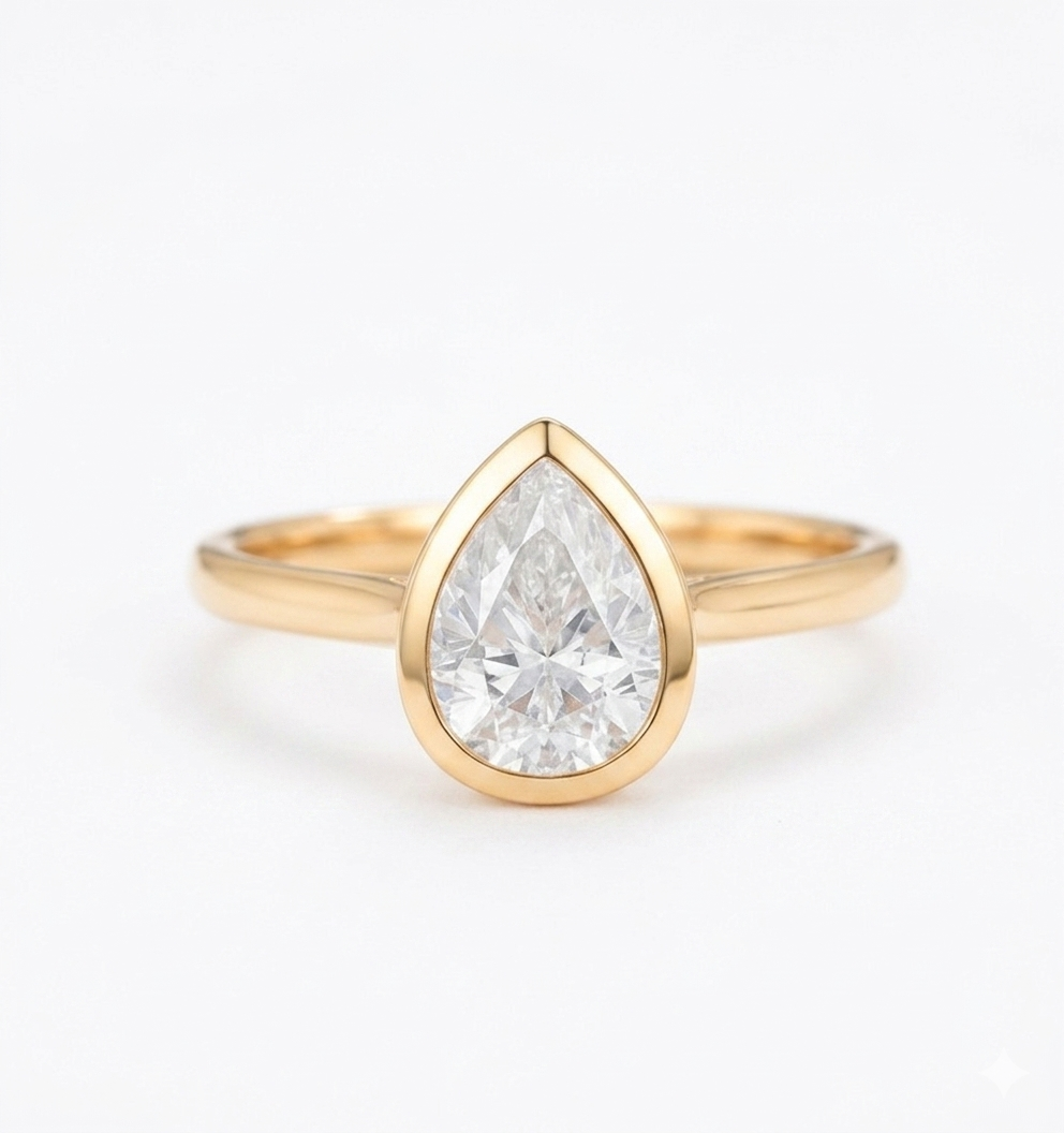 Pear Bezel Diamond Ring 1.25ct – 14K Gold Engagement & Bridal Ring