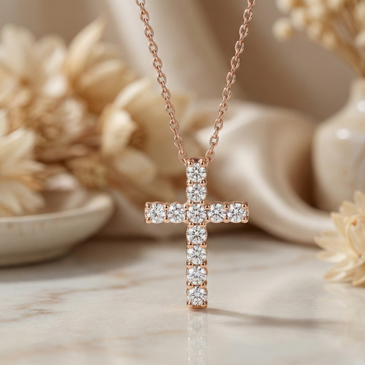 Dainty Cross Necklace 0.06 CT – 14K Solid Gold Pendant