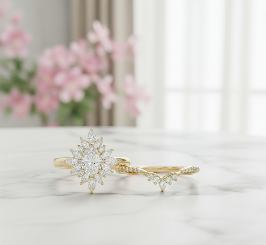 Oval Lab-Grown Diamond Bridal Set – 14K Gold Wedding Band