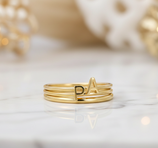 Custom Initial Ring – Personalized Letter Gold Ring