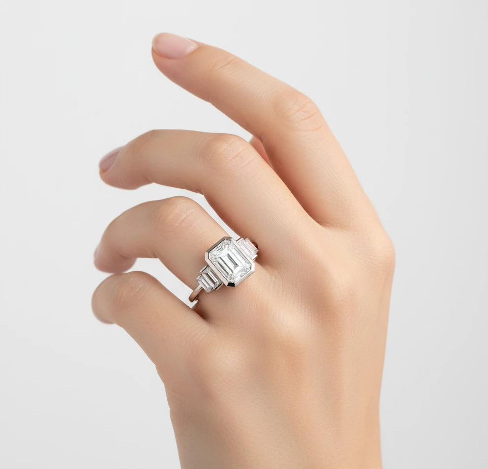 three stone ring with band