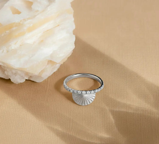 Sunburst Half-Sun Diamond Band – 14K Gold Lab-Grown Ring