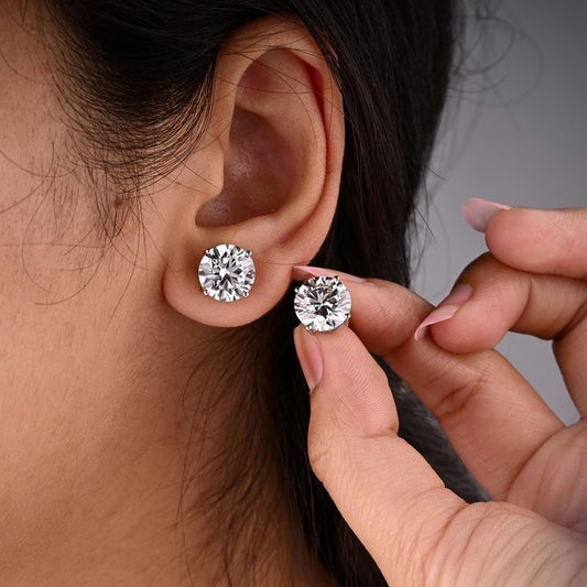 Elegant Moissanite Stud Earrings – 925 Sterling Silver, Dainty Round Cut, Perfect Gift for Her