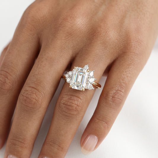 1.600ct Emerald Cut Three Stone Cluster Engagement Ring