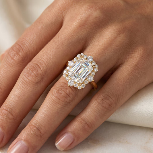 3.50 ct Emerald Lab-Grown Engagement Ring – Vintage Yellow Gold