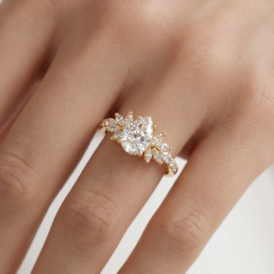 1.25 ct Pear Lab Diamond Engagement Ring | Vintage Floral