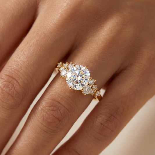 1CT Round Natural Diamond engagement ring, Unique White gold engagement ring