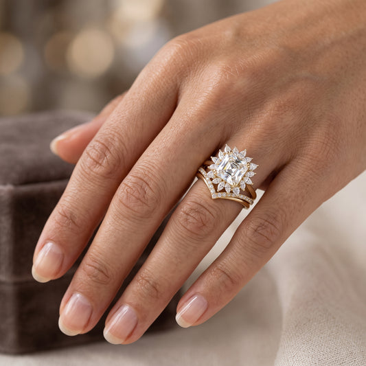 1.50 Ct Radiant Cut Lab Grown Diamond Engagement Ring Set