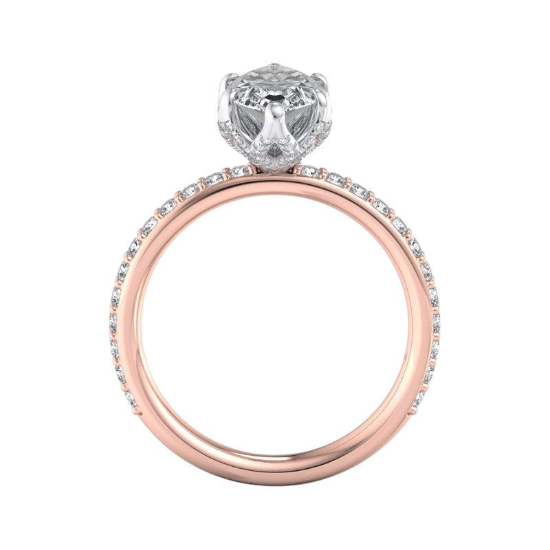 1.650 ct Marquise Cut Lab Grown Diamond Solitaire Engagement Ring, Pave Wedding Ring