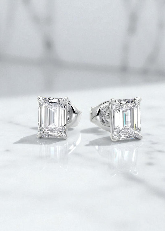 2.50 Ct Emerald Cut Solitaire Lab Grown Diamond Stud Earrings 14K Rose Gold Earrings