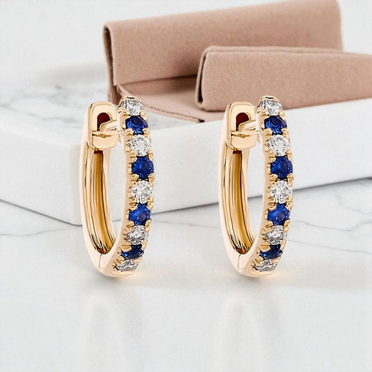 Alternating Lab Grown Diamond & Sapphire Petite Hoop Earrings