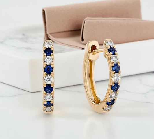 Diamond & Sapphire Petite Hoop Earrings