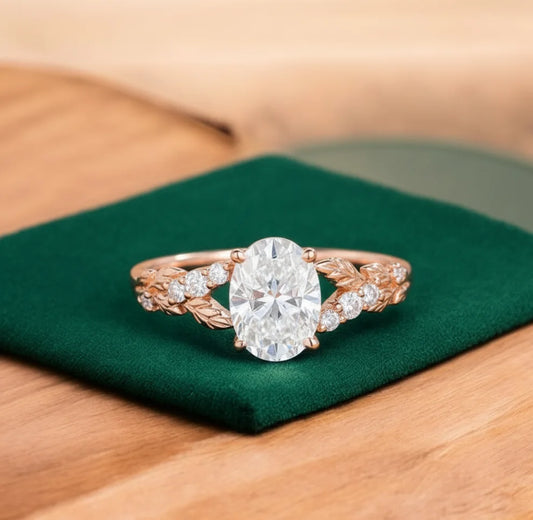 1.36 ct Oval Lab-Grown Diamond Vintage Art Deco Leaf Ring