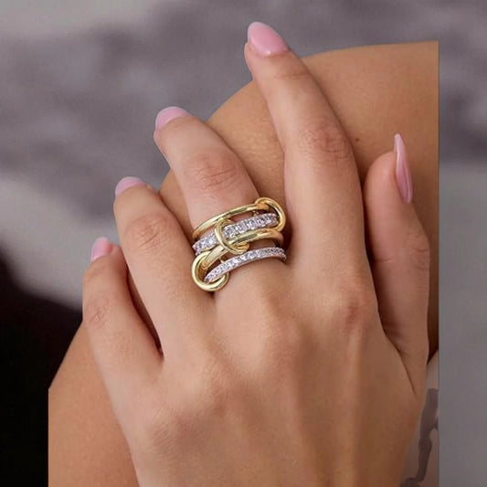 14K Two‑Tone Lab Diamond Connector Ring | Multi‑Band