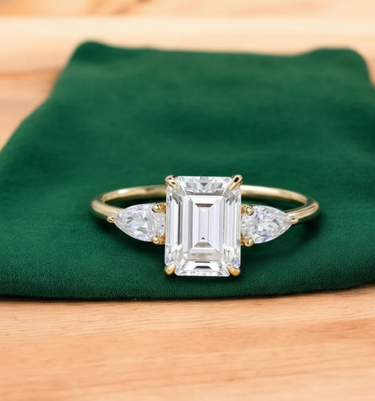 2.10ct Emerald Lab Diamond 3‑Stone Ring – Amavida Jewels