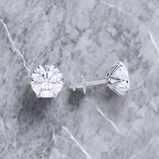 3 Carat Lab Grown Diamond Lotus Stud Earrings • 14K Rose Gold Floral Earrings