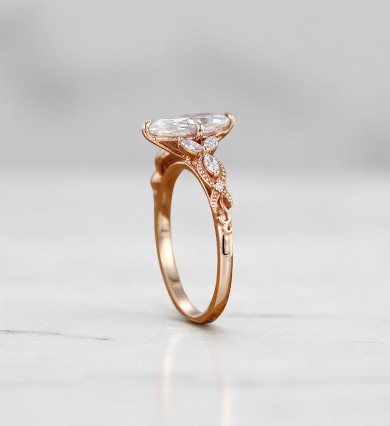 Lab Grown 1.00 ct Marquise Cut Diamond Cluster Ring • Rose Gold Engagement Ring