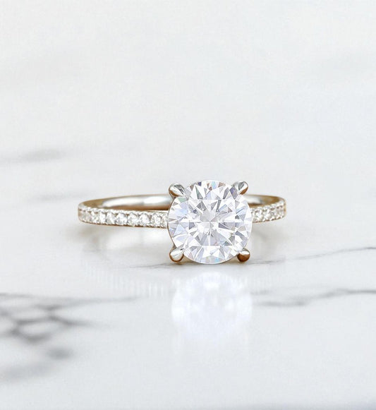 2CT Round Lab Grown Diamond Engagement Ring • Vintage White Gold Half Eternity Diamond Ring