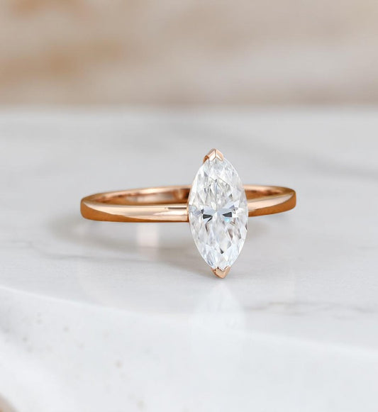 1CT Marquise Lab Grown Diamond Engagement Ring • Rose Gold Solitaire Ring